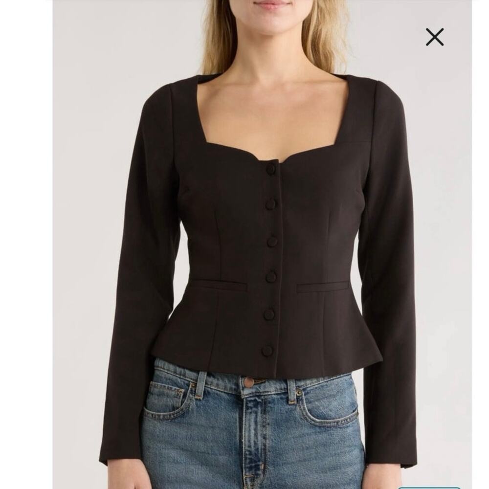 PAIGE Black Square-Neck Button-Front Peplum Blouse